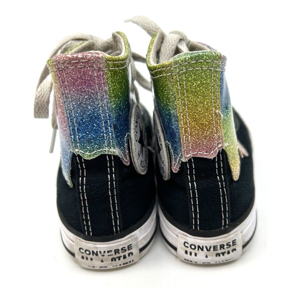 Converse Girls High Top Chuck Taylor Sneaker Size 11 Glitter Drip Black - Picture 5 of 7